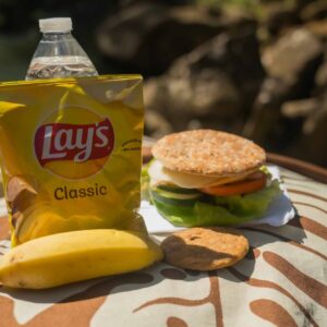 A hiking meal at the waterfall