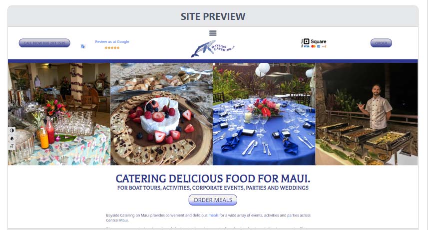 A screenshot of Bayside Catering's new website .
